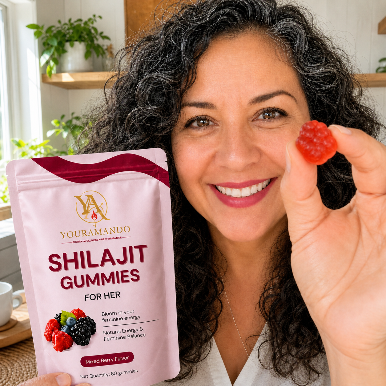 Customer holding a pouch of Shilajit Gummies for Her