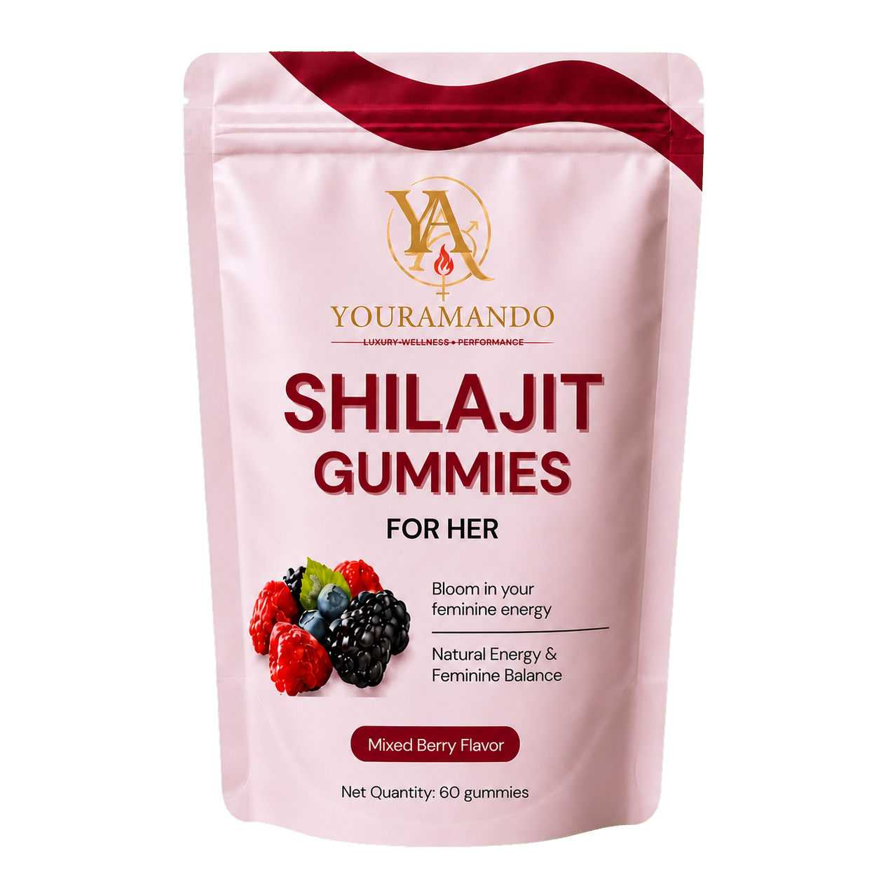 YOURAMANDO Shilajit Gummies for Her, mixed berry, 60-count pouch