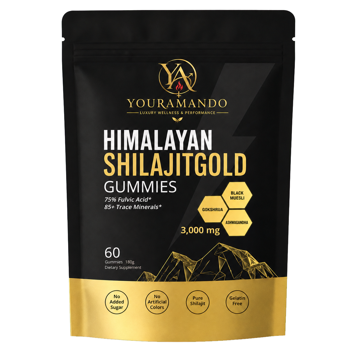 YOURAMANDO Pure Himalayan Shilajit Gold gummies, 60-count pouch