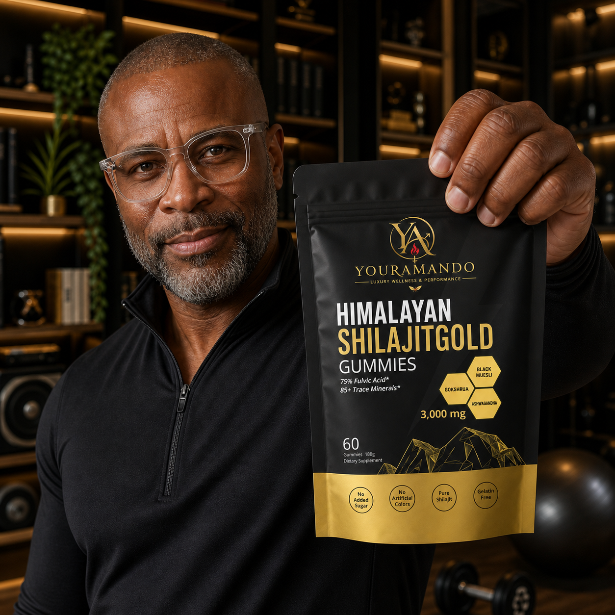 Customer holding a pouch of Shilajit Gold gummies