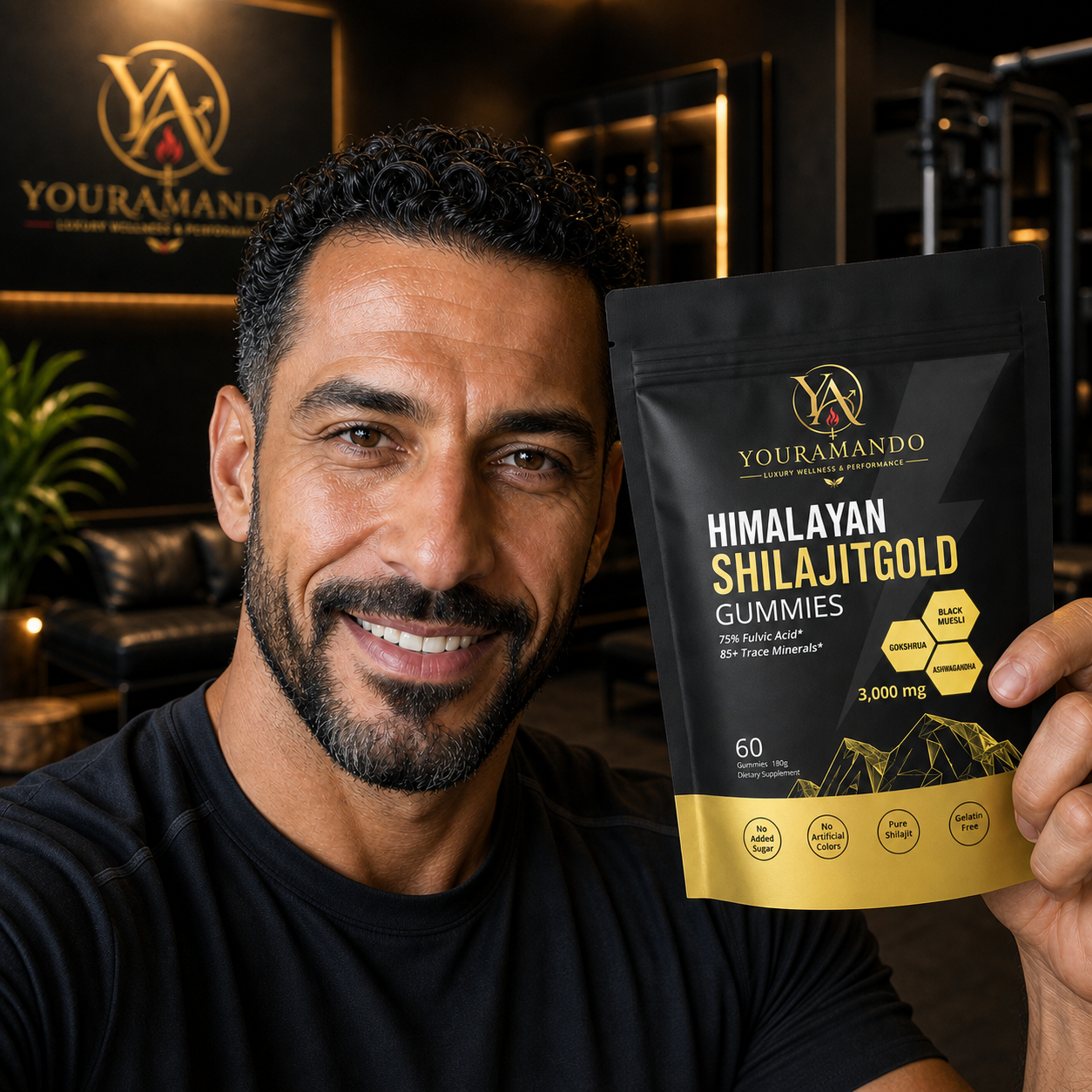 Customer holding a pouch of Shilajit Gold gummies